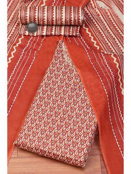 Biba - Maroon Cotton Hand Printed Unstitched Suit (Set of 3)