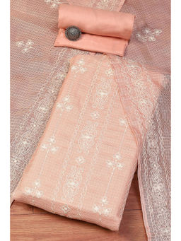Biba - Peach Cotton Blend Chikankari Unstitched Suit (Set of 3)