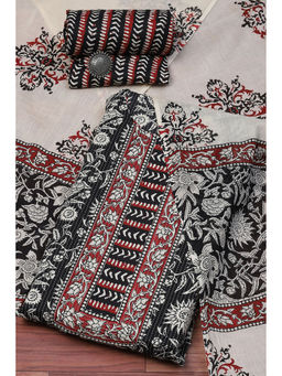 Biba - Black Cotton Hand Block Print Unstitched Suit (Set of 3)