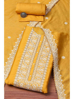 Biba - Yellow Chanderi Hand Embroidered Unstitched Suit (Set of 3)