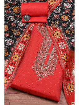 Biba - Red Chanderi Machine Embroidered Unstitched Suit (Set of 3)