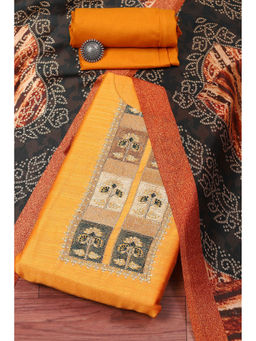 Biba - Yellow Chanderi Machine Embroidered Unstitched Suit (Set of 3)