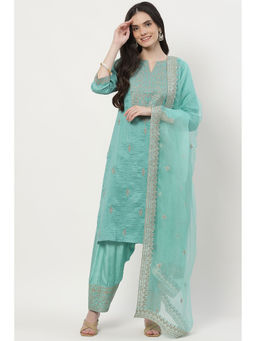 Biba - Polyester Green Embroidery Kurta (Set of 3)