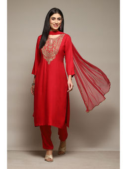 Biba - Rayon Coral Embroidery Kurta (Set of 3)