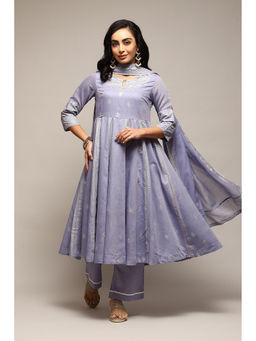 Biba - Poly Cotton Blue Printed Kurta (Set of 3)