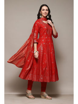 Biba - Cotton Red Printed Kurta (Set of 3)