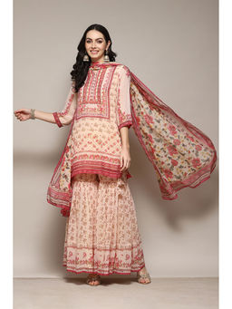 Biba - Polyester Off White Floral Kurta (Set of 3)