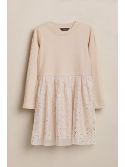Allen Solly - Girls Beige Print Knee Length Party Dress