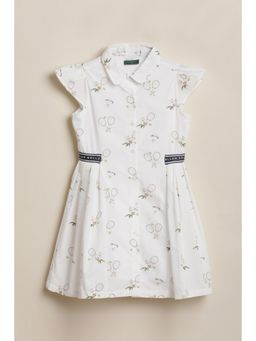 Allen Solly - Girls White Print Knee Length Casual Dress