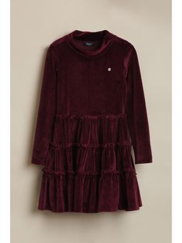 Allen Solly - Girls Maroon Textured Knee Length Party Dress