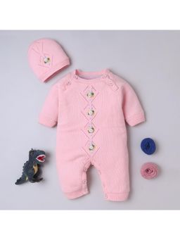 Yellow Apple - Stylish Winter Wear Girls Romper with Cap -Pink