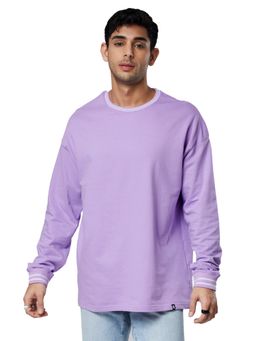 The Souled Store - Solids Deep Lavender Cotton Oversized Men Full Sleeve T-shirts