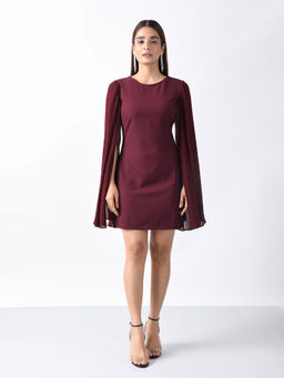 Attic Salt - Maroon Layla Cape Effect Fitted Dress