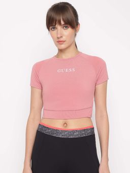 Guess - Women Pink Solid/Plain Crop Top