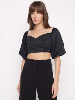 Guess - Women Black Solid/Plain Crop Top