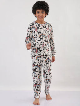 ANTHRILO - White Printed Comfortable Fit T-Shirt and Pyajama (Set of 2)