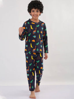 ANTHRILO - Navy Blue Printed Comfortable Fit T-Shirt and Pyajama (Set of 2)