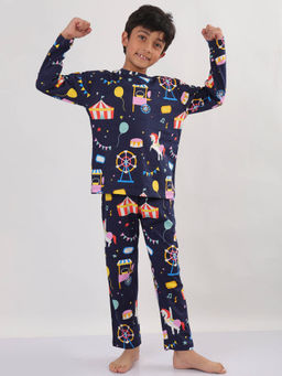 ANTHRILO - Navy Blue Printed Comfortable Fit T-Shirt and Pyajama (Set of 2)