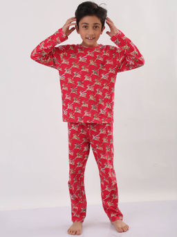 ANTHRILO - Red Printed Comfortable Fit T-Shirt and Pyajama (Set of 2)