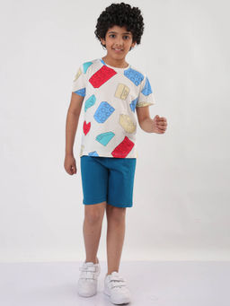 ANTHRILO - White Printed Comfortable Fit T-Shirt and Shorts (Set of 2)