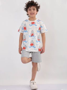 ANTHRILO - Off White Printed Comfortable Fit T-Shirt and Shorts (Set of 2)