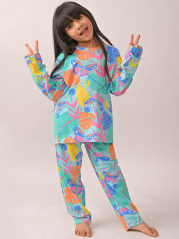 ANTHRILO - Blue Printed Comfortable Fit T-Shirt and Pyajama (Set of 2)