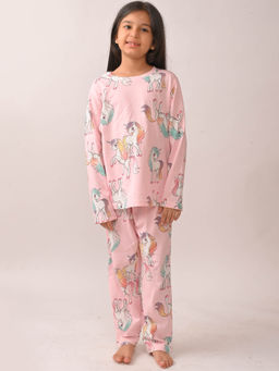 ANTHRILO - Pink Printed Comfortable Fit T-Shirt and Pyajama (Set of 2)