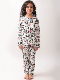 ANTHRILO - White Printed Comfortable Fit T-Shirt and Pyajama (Set of 2)