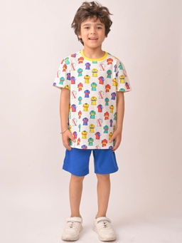 ANTHRILO - White Printed Comfortable Fit T-Shirt and Shorts (Set of 2)