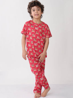 ANTHRILO - Red Printed Comfortable Fit T-Shirt and Pyajama (Set of 2)