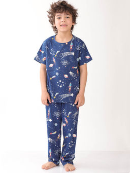 ANTHRILO - Blue Printed Comfortable Fit T-Shirt and Pyajama (Set of 2)