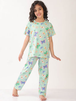 ANTHRILO - Green Printed Comfortable Fit T-Shirt and Pyajama (Set of 2)
