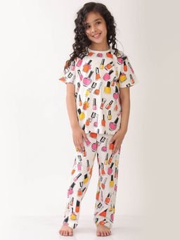 ANTHRILO - White Printed Comfortable Fit T-Shirt and Pyajama (Set of 2)