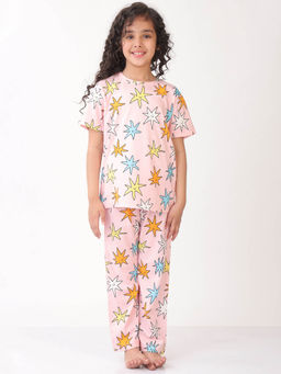 ANTHRILO - Pink Printed Comfortable Fit T-Shirt and Pyajama (Set of 2)