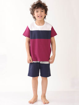 ANTHRILO - Multi-Color Colorblock Comfortable Fit T-Shirt and Shorts (Set of 2)