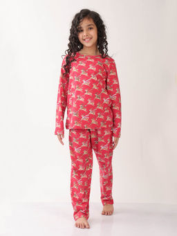 ANTHRILO - Red Printed Comfortable Fit T-Shirt and Pyajama (Set of 2)