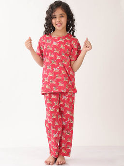 ANTHRILO - Red Printed Comfortable Fit T-Shirt and Pyajama (Set of 2)