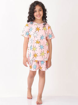 ANTHRILO - Pink Printed Comfortable Fit T-Shirt and Shorts (Set of 2)