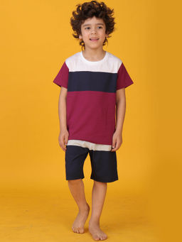 ANTHRILO - Multi-Color Colorblock Comfortable Fit T-Shirt and Shorts (Set of 2)