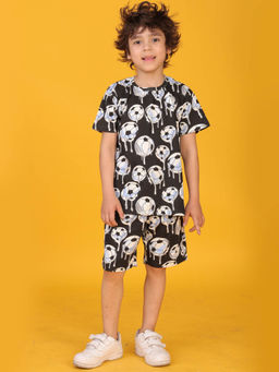 ANTHRILO - Black Printed Comfortable Fit T-Shirt and Shorts (Set of 2)