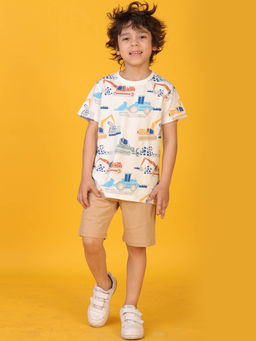 ANTHRILO - White Printed Comfortable Fit T-Shirt and Shorts (Set of 2)