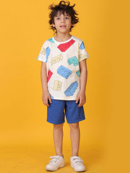 ANTHRILO - White Printed Comfortable Fit T-Shirt and Shorts (Set of 2)