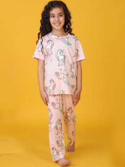 ANTHRILO - Pink Printed Comfortable Fit T-Shirt and Pyajama (Set of 2)