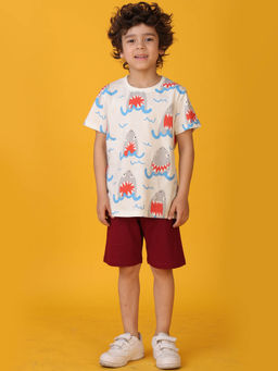 ANTHRILO - White Printed Comfortable Fit T-Shirt and Shorts (Set of 2)