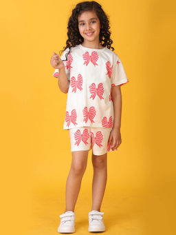 ANTHRILO - White Printed Comfortable Fit T-Shirt and Shorts (Set of 2)