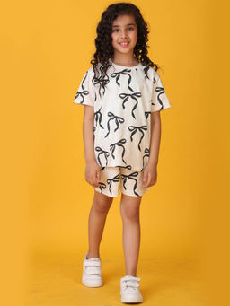 ANTHRILO - White Printed Comfortable Fit T-Shirt and Shorts (Set of 2)