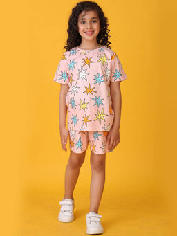 ANTHRILO - Pink Printed Comfortable Fit T-Shirt and Shorts (Set of 2)