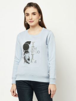CRIMSOUNE CLUB - Women Light Blue Graphic Sweatshirt