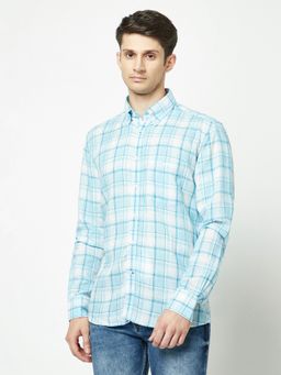 CRIMSOUNE CLUB - Men Sky Blue Checks Shirt