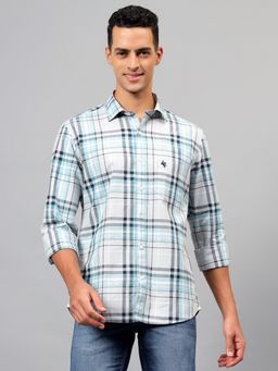 Cantabil - Men Checkered Grey Full Sleeves Spread Collar Casual Shirt